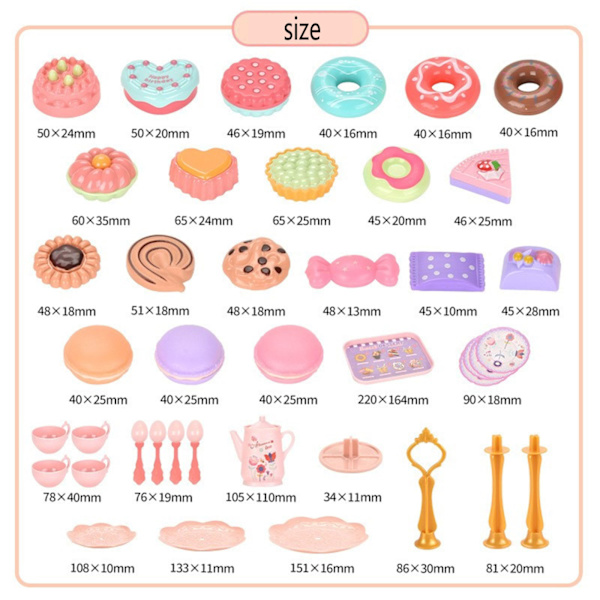 Te-sett for små jenter Lat som lek Tea-party-sett for småbarn Princess Tea Time, Tin-te-kopper for barn, tekanne, plastkaker C One Size
