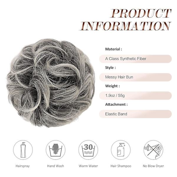 Sotkuinen nuttura hiuspala Iso harmaa nuttura Scrunchies pidennykset synteettiset suolaa ja pippuria Easy Bun rypytetty updo harmaa hiuslisäkkeet naisten tytöille