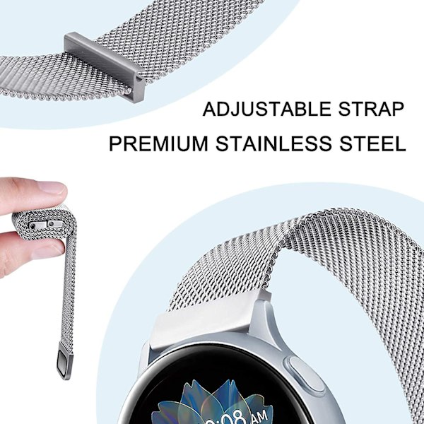 Metallbånd for erstatning av rustfritt stål for Samsung Galaxy Watch Active 2 Silver