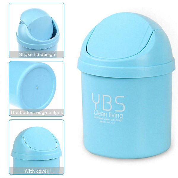 2st Bärbar Mini Avfallskärl Papperskorgen Desktop sopkorg Bord Roll Svänglock Blue
