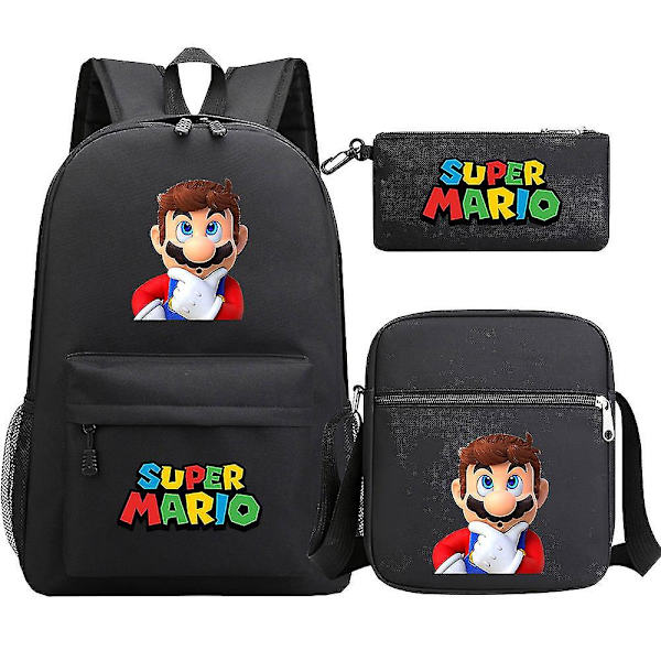 Super Mario ryggsäck för tonåringar - flickor och pojkar Kawaii vattentät canvas skolväskor, 3 st set med laptopfack - Mochilas ryggsäckar 6