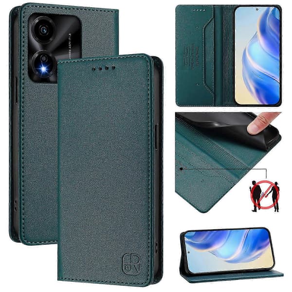 Kompatibelt läderfodral för Honor X5c Plus RINACASIS RC01 mobilskal med RFID-plånboksstativ DarkGreen