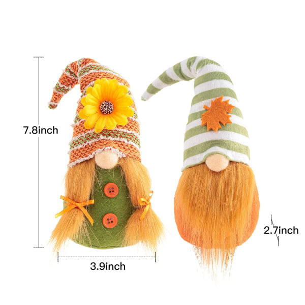 Thanksgiving Day Plysch Gnome Decor, födelsedag 2 st, 7,9 tum