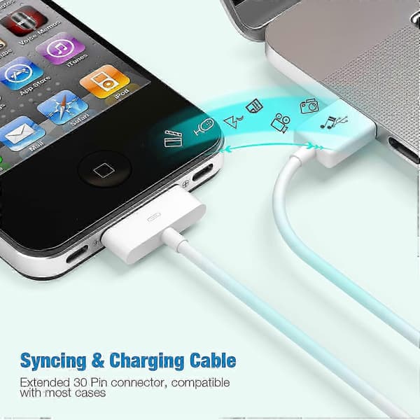 USB-synkroniserings- och laddningsdatakabel MFi-certifierad 30-stifts docknings-USB-kabel för iPhone 4S/4/3GS, iPad 1/2, iPod Nano 5:e/6:e generationen, vit 1,2 m 25-26
