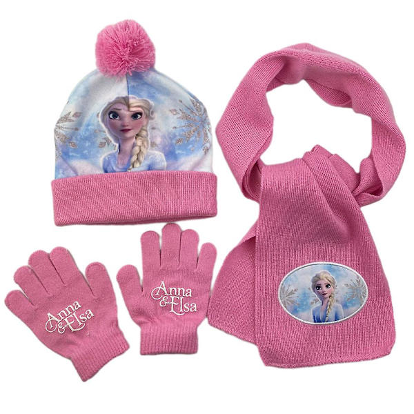 3-8 år Barn Pojkar Flickor Mössa Scarf Handskar Prinsessan Elsa Sofia Minnie Set 3st/ set Presenter Elsa 1