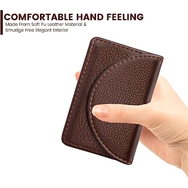 Visitkortshållare Brun PU-läderplånbok med magnetisk stängning Rymmer upp till 30 kort, kreditkortsfodral case