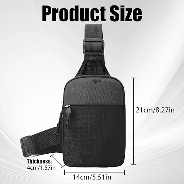 Crossbodyväska för Män Sling Bröst Vattentät Mini Andningsbar Crossbody Axelväska med Dragkedja för Vandring Man Kvinna Slingväska 8.3\"x5.5\" Svart,L