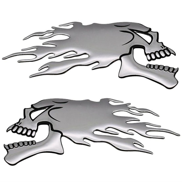 Fasp 2 kpl/pari Silver Fire 3D Ghost Skull Head Auto Moottoripyörän Auton tarra-tunnukset - Tarrat &amp; Tarrat Silver