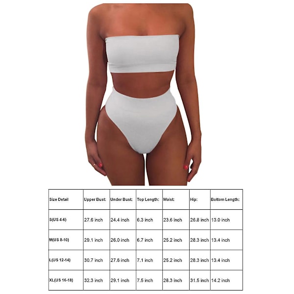 Solid Color Crop BH Bikini Badetøy Badedrakt Strandtøysett for kvinner white M