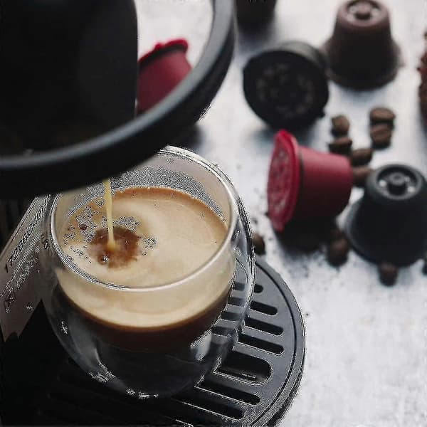 5-pack återanvändbara kaffekapslar påfyllningsbara kaffekapslar med sked och borste Red