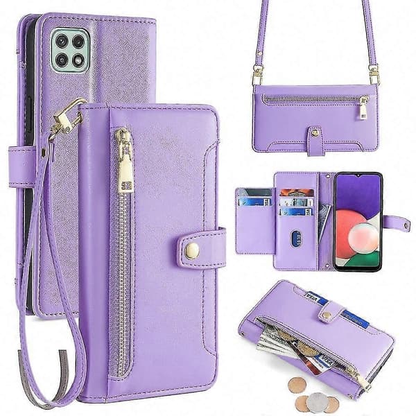 Blixtlåsplånboksfodral för Galaxy A22 5G Purple