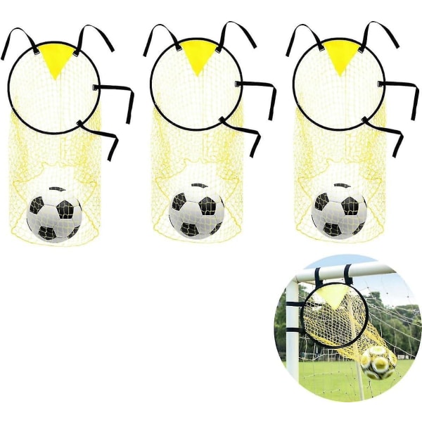 Toppbinger Fotballmål, 1/2/3 stk Fotballmålnett, utendørs fotballkastemål for sparkenøyaktighetstrening, lett å feste og løsne til 3*yellow