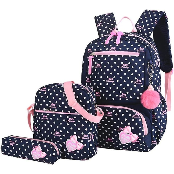 Hjertetryk 3-delt rygsæksæt 3 i 1 bowknot-rygsæk Primærskoletaske Rejsedagstaske Skoletaskesæt Rygsæk til studerende (sort)