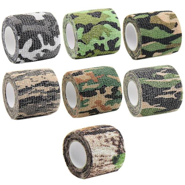 Camouflage tape 7 ruller multifunktionel klæbende ikke-vævet strækbandage til jagtgeværer Camping Wrap Protect (7 farver)--