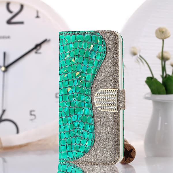 Laser Glitter Powder Matching Pu Case For Iphone 13 Pro Max Green