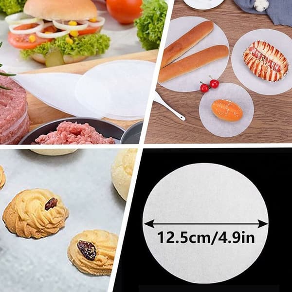 500 ark non-stick papper, diameter 12,5 cm, strimlat biffpapper, hamburgerpanna White