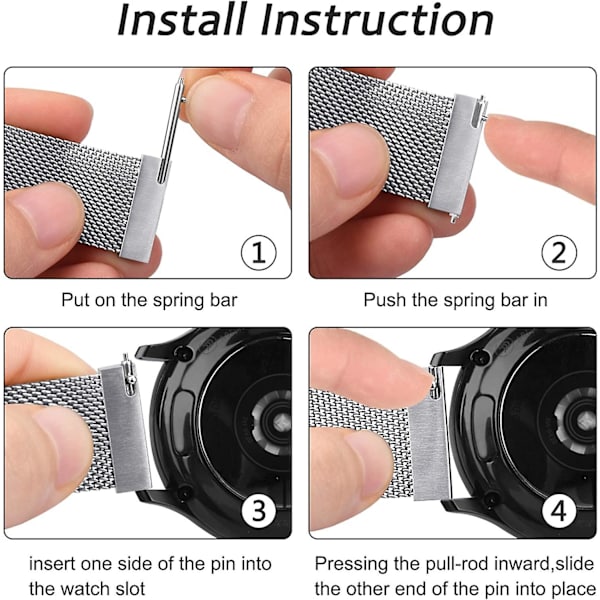 Metallbånd for erstatning av rustfritt stål for Samsung Galaxy Watch Active 2 Silver