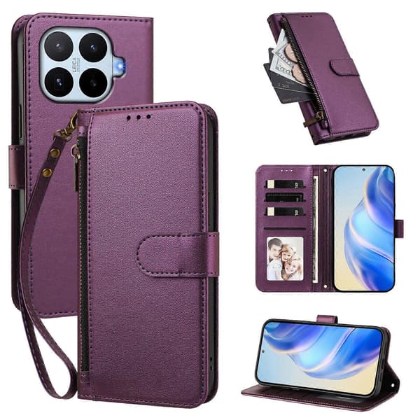 PU-läder plånboksfodral med blixtlåsficka och handledsrem för Xiaomi 17T violet