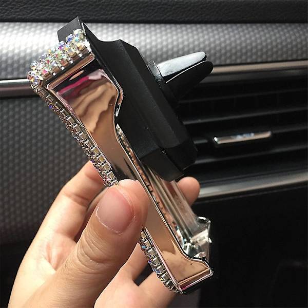 Crystal tekojalokivi Car Air Vent Mount Clip Matkapuhelinteline iPhonelle Samsung Auto Sisustustarvikkeet Universal| | Silver