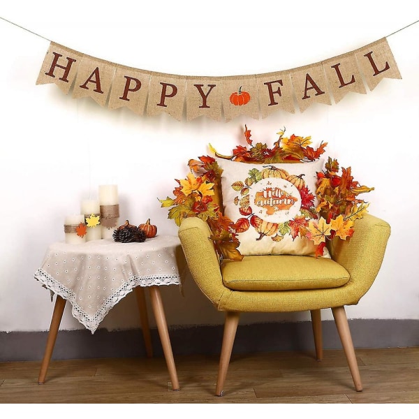 Happy Fall Burlap Banner Harvest Heminredning Bunting Flagga Garland Party Thanksgiving Day dekoration