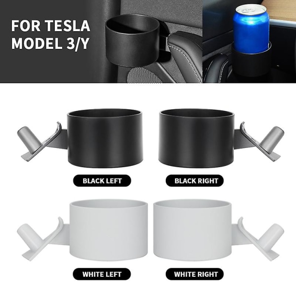 Vandkopholder Køretøjsopbevaringsboks til Tesla Model 3 Model Y Dørmontering Drikkerank Kaffeflaskeholder Interiørtilbehør - Drikkeholdere White Left