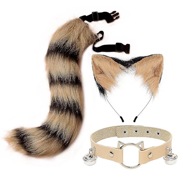 3 stk Cosplay Kat Søde Ører Pandebånd Furry Rævehale Klokke Hals Choker Sæt Legetøj Yellow-black