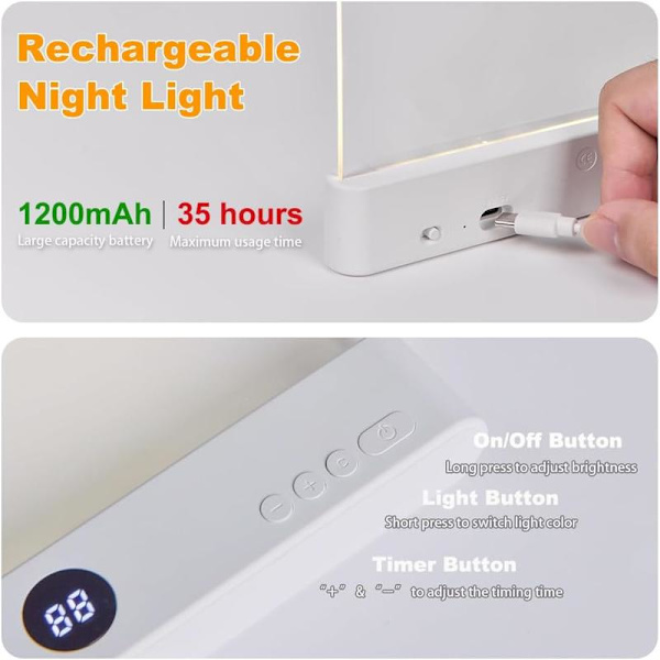 Oppladbar LED Boklampe med 3 Farger & Timer - Side Leselampe[YDE]