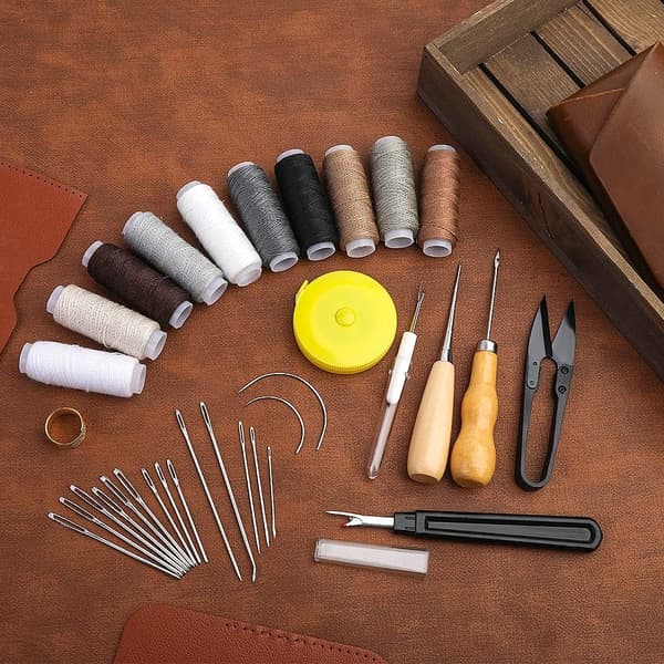 Leather Repair Kit, Leather Sewing Kit, Leather Craft Tool Kit with AWL Stitch, Sewing Thread, Leather Sewing Beginner See