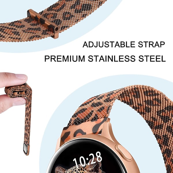 Metallbånd for erstatning av rustfritt stål for Samsung Galaxy Watch Active 2 Leopard
