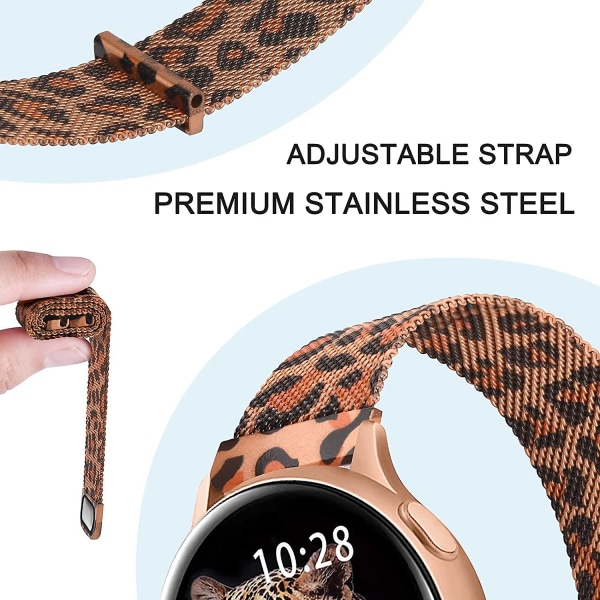 Ruostumattomasta teräksestä valmistetut metallinauhat Samsung Galaxy Watch Active 2:lle Leopard