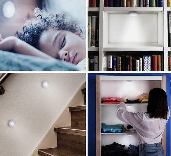 4 stk LED nattlys, LED berøringslys, selvklebende lys under skap
