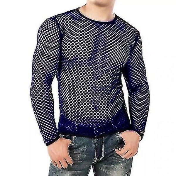 Sexet herre T-shirt Mesh Fishnet Ærmeløs undertrøje Top A Navy L