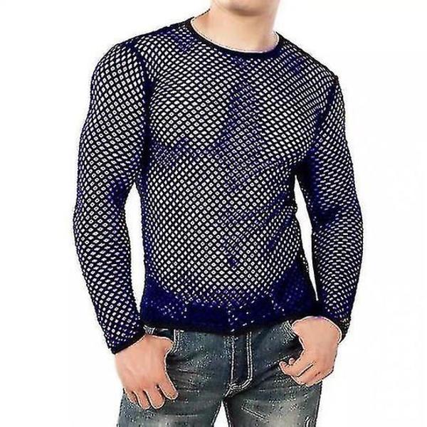 Sexig Herr T-shirt Mesh Fishnet Ärmlös Undertröja Topp A Navy L