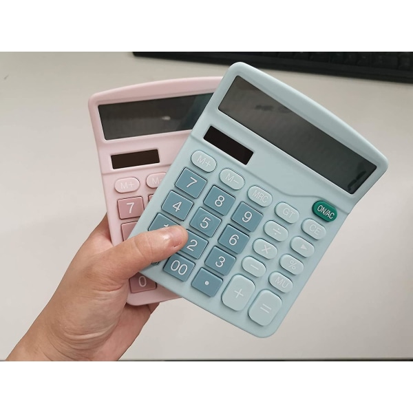 Lommeregner, 12-bit solcellebatteri Dual Power Standardfunktion elektronisk lommeregner med stort LCD-display Kontorberegner Pink