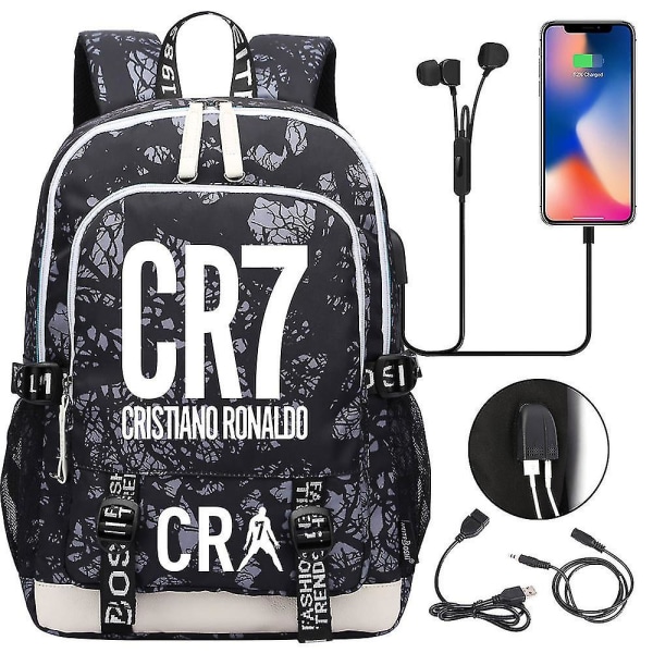 Cr7 ryggsekk for tenåringer og bærbare datamaskiner med usb-lading, multifunksjonell og vanntett skoleveske med stor kapasitet, dagsekk Mochilas 10