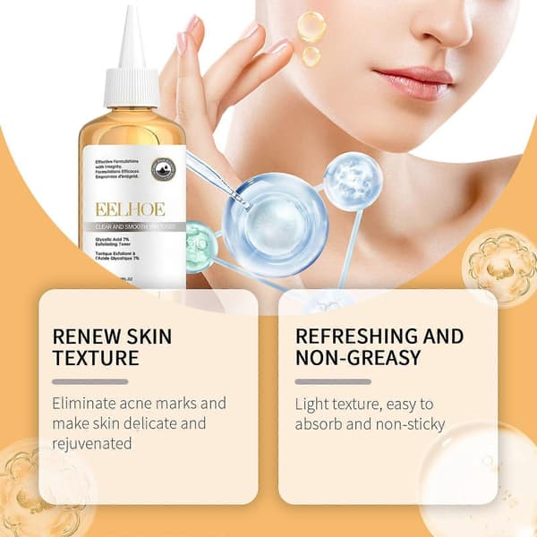 EELHOE 7% Glykolsyre Toner til ansigtsoplysning, eksfoliering og hydrering 2pc