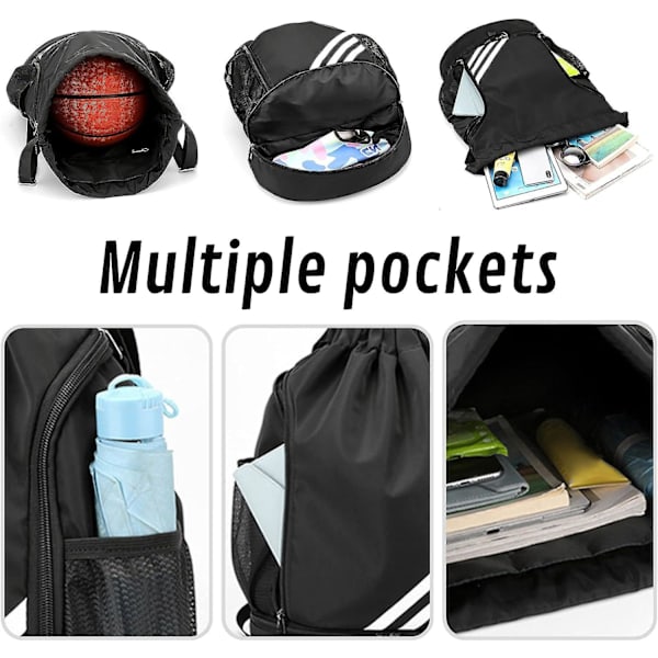 Sportsrygsæk med snoretræk Stor gymnastiktaske med skorum Vandtæt nylon til gym shopping (grå) Y01 Black