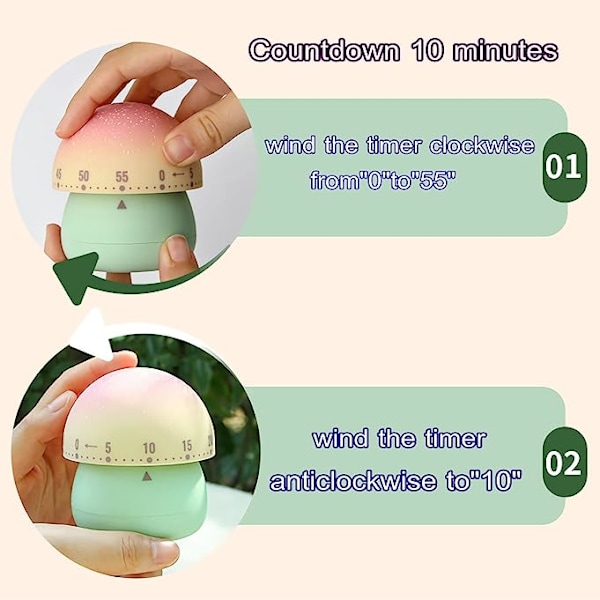 Mekanisk kökstimer, Timer för söt svamp för barn, manuell nedräkningstimer på 60 minuter för klassrum, hem, studier och matlagning (beige bas)