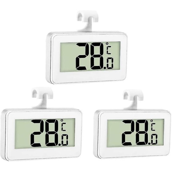 3x Kjøletermometer Digitalt Termometer Frysetermometer Kjøleskap Vanntett Frysetermometer Med LCD-skjerm Med Krok For Temperat