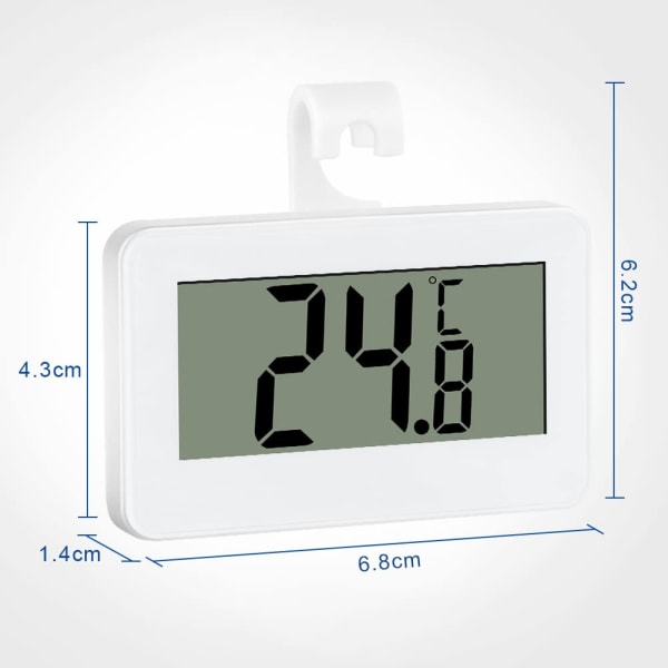 Kjøleskapstermometer digitalt, kjøleskapstermometer, LCD digitalt vanntett kjøleskap og fryser termometer med stående (hvit)