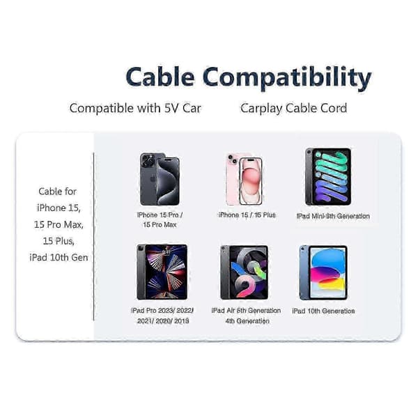 Carplay-kabel USB A til USB C for iPhone 16 15 bilspillkabel