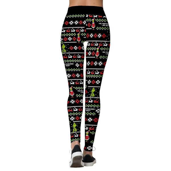 Joulunaiset naiset korkeavyötäröiset leggingsit printed Grinch lumihiutalepainetut Stretch laihat housut Joululahja B M