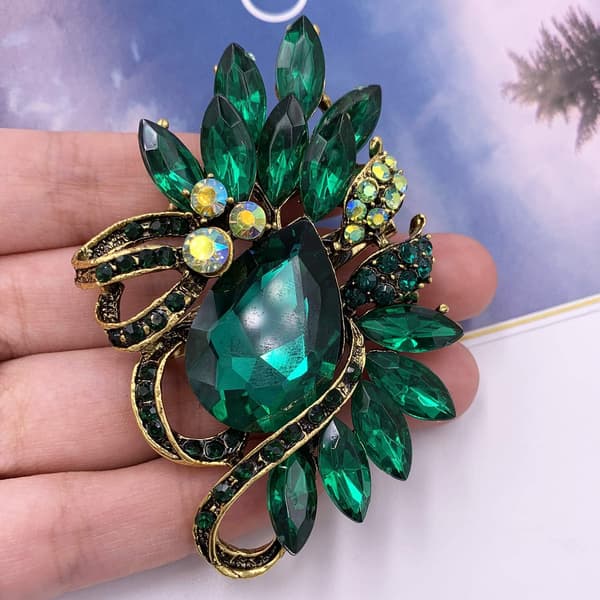 Blad Rhinestone Statement Broche Nål Kjole Smykke Tilbehør