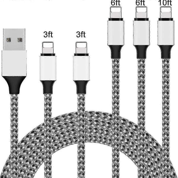 5-pakning Iphone-lader Lightning-kabel 10ft1 6ft2 3ft2 Flettet Iphone-kabel Data Sync Overføringskabel C