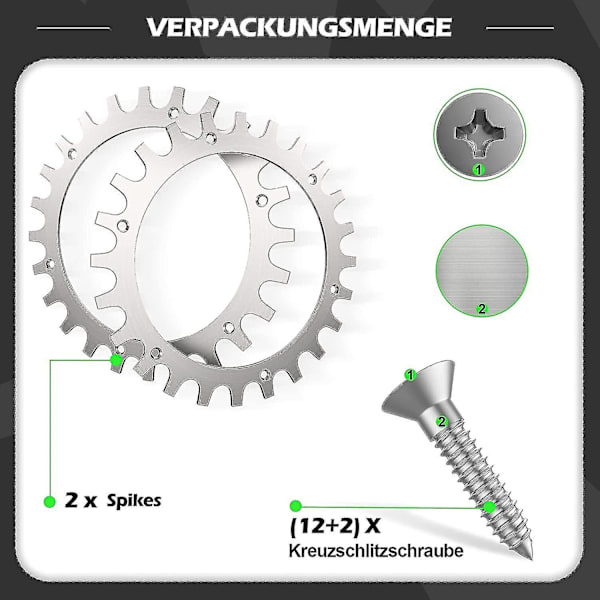 2 x Premium rostfria spikar för Worx S/M-modell, 2x rostfria skruvspikar dragförstärkare, robotgräsklippare hjulstorlek 205 mm