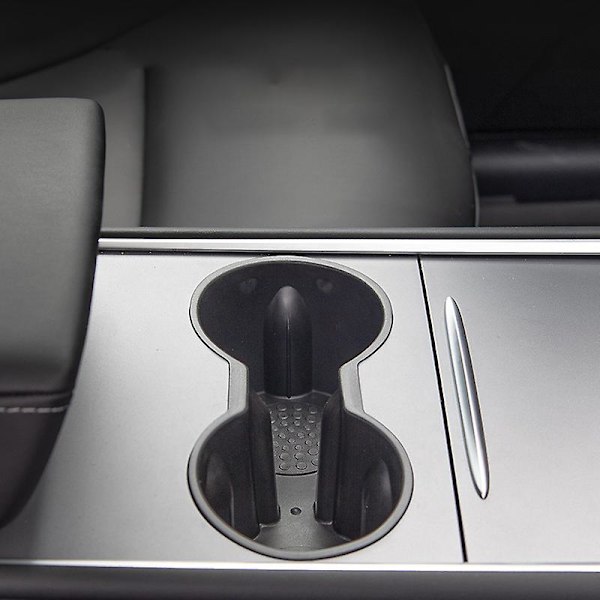 Auton vesimukin pidike Tesla Model3/y -auton keskussäätimen säilytysrasiaan Vesikuppi, liukumisenkestävä kaksireikäinen automukin pidike - juomatelineet Grey