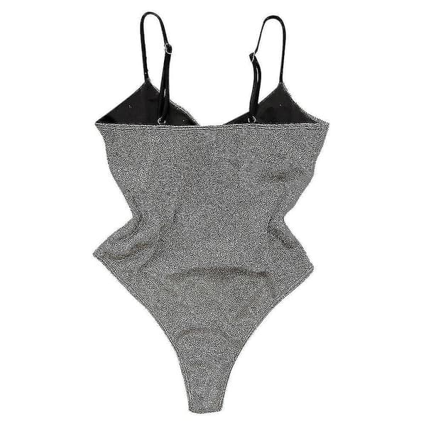 Glitterbadedrakt for kvinner Push Up - Hel Badedrakt Glitrende Strandklær Grey S