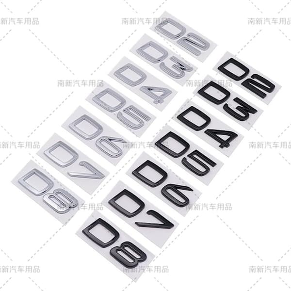 D2 D3 D4 D5 D6 D7 D8 etiket egnet til Volvo modificeret bil deplacement bageste digital engelsk D7-Sort