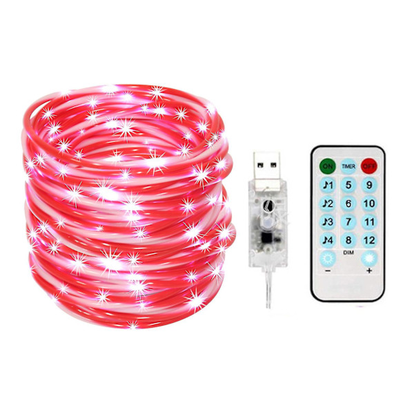 Rope Lights Batteridriven, utomhus Candy Cane Rep Lights, vattentät med timer, röd & vit Candy Cane Tube för gör-det-själv bröllop, fest, trädgård, korridor, C