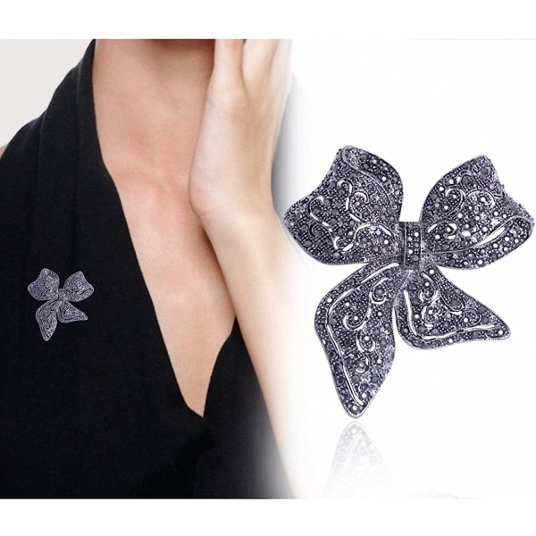 Rhinestone Black Flower Brosjer Kvinner Vintage Antik Sølv Brosje Pin Elegant Utsøkt Broches